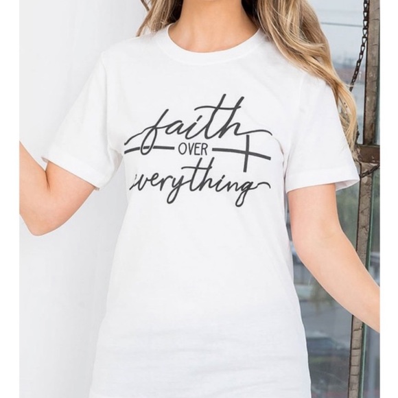 FAITH OVER EVERYTHING WHITE GRAPHIC LOGO T-SHIRT - Picture 2 of 3